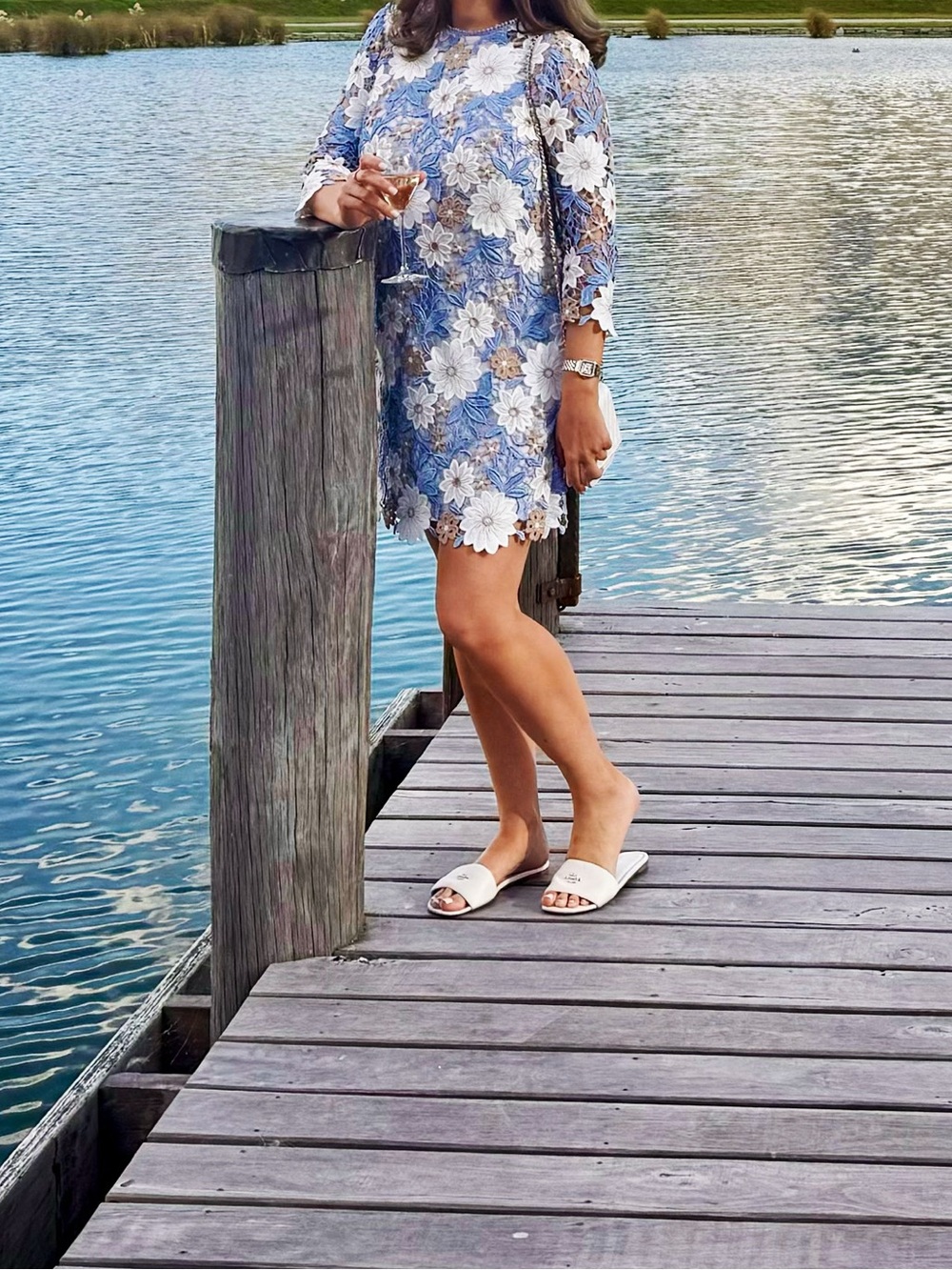 Shoshanna Blue and White Floral Lace Shift Dress